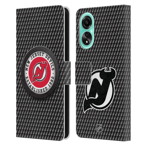 NHL New Jersey Devils Puck Texture Leather Book Wallet Case Cover For OPPO A78 4G