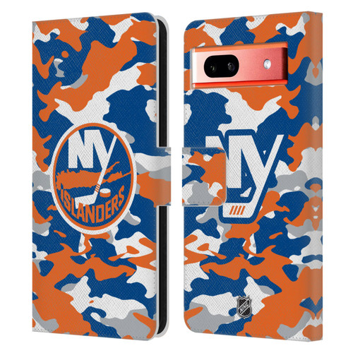 NHL New York Islanders Camouflage Leather Book Wallet Case Cover For Google Pixel 7a