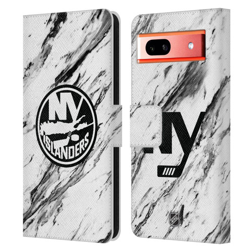 NHL New York Islanders Marble Leather Book Wallet Case Cover For Google Pixel 7a