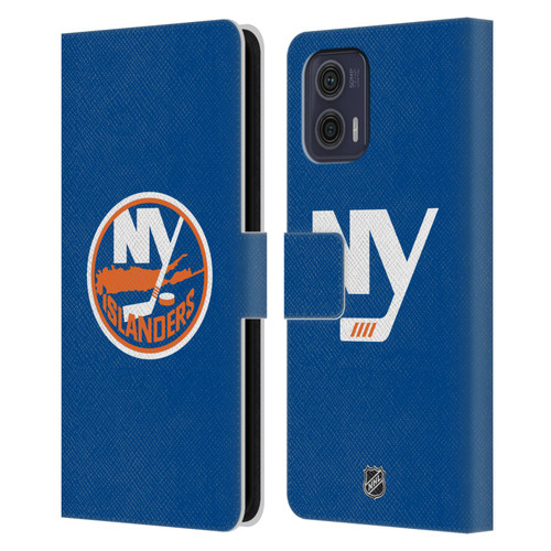 NHL New York Islanders Plain Leather Book Wallet Case Cover For Motorola Moto G73 5G