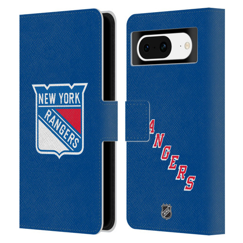 NHL New York Rangers Plain Leather Book Wallet Case Cover For Google Pixel 8