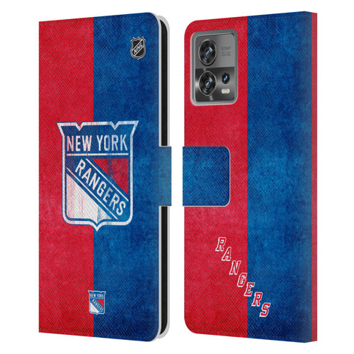 NHL New York Rangers Half Distressed Leather Book Wallet Case Cover For Motorola Moto Edge 30 Fusion