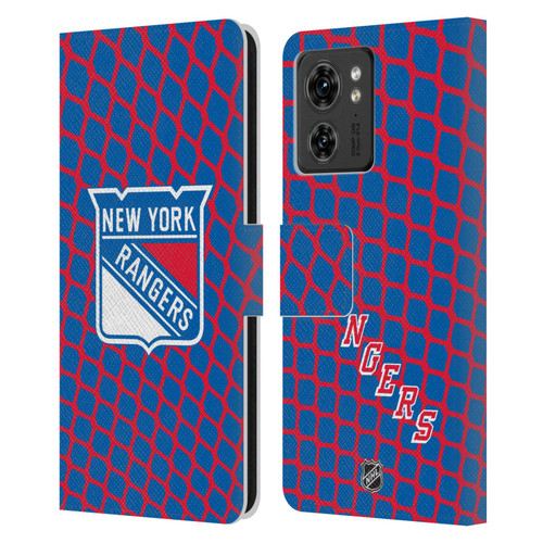 NHL New York Rangers Net Pattern Leather Book Wallet Case Cover For Motorola Moto Edge 40