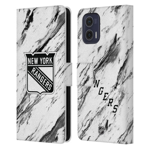 NHL New York Rangers Marble Leather Book Wallet Case Cover For Motorola Moto G73 5G