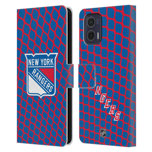 NHL New York Rangers Net Pattern Leather Book Wallet Case Cover For Motorola Moto G73 5G
