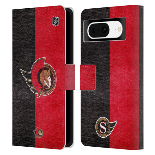 NHL Ottawa Senators Half Distressed Leather Book Wallet Case Cover For Google Pixel 8