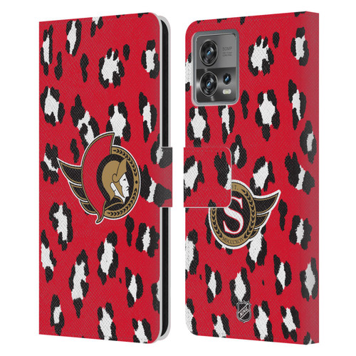 NHL Ottawa Senators Leopard Patten Leather Book Wallet Case Cover For Motorola Moto Edge 30 Fusion