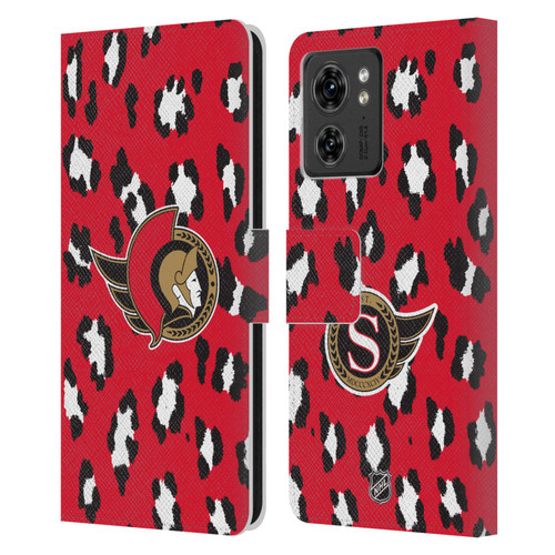 NHL Ottawa Senators Leopard Patten Leather Book Wallet Case Cover For Motorola Moto Edge 40