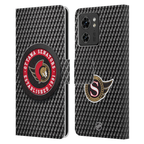 NHL Ottawa Senators Puck Texture Leather Book Wallet Case Cover For Motorola Moto Edge 40