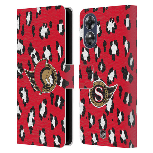 NHL Ottawa Senators Leopard Patten Leather Book Wallet Case Cover For OPPO A17
