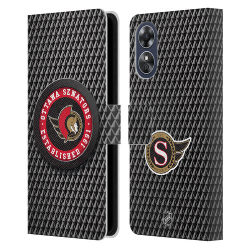 NHL Ottawa Senators Puck Texture Leather Book Wallet Case Cover For OPPO A17