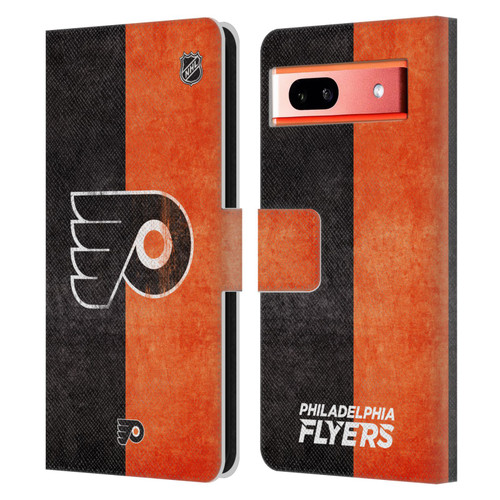 NHL Philadelphia Flyers Half Distressed Leather Book Wallet Case Cover For Google Pixel 7a