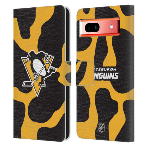NHL Pittsburgh Penguins Cow Pattern Leather Book Wallet Case Cover For Google Pixel 7a