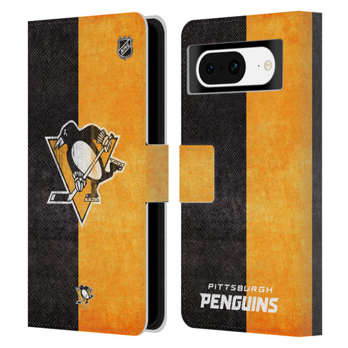 NHL Pittsburgh Penguins Half Distressed Leather Book Wallet Case Cover For Google Pixel 8