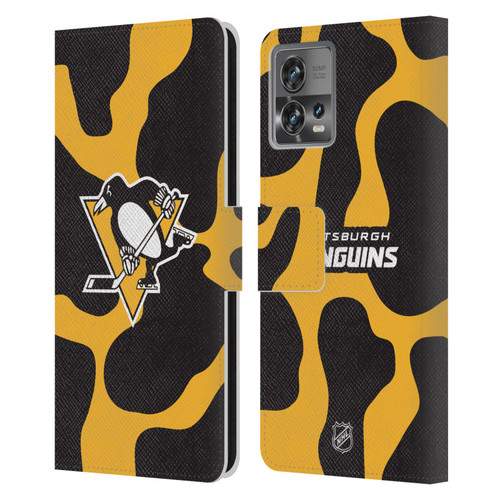 NHL Pittsburgh Penguins Cow Pattern Leather Book Wallet Case Cover For Motorola Moto Edge 30 Fusion