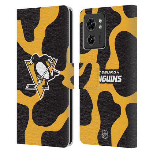 NHL Pittsburgh Penguins Cow Pattern Leather Book Wallet Case Cover For Motorola Moto Edge 40