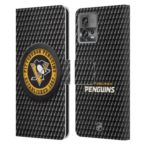 NHL Pittsburgh Penguins Puck Texture Leather Book Wallet Case Cover For Motorola Moto Edge 30 Fusion
