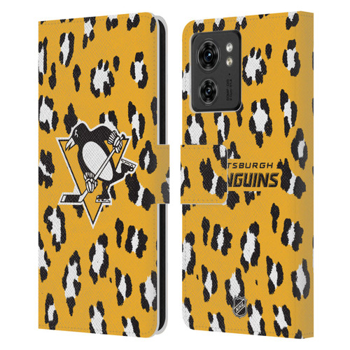 NHL Pittsburgh Penguins Leopard Patten Leather Book Wallet Case Cover For Motorola Moto Edge 40