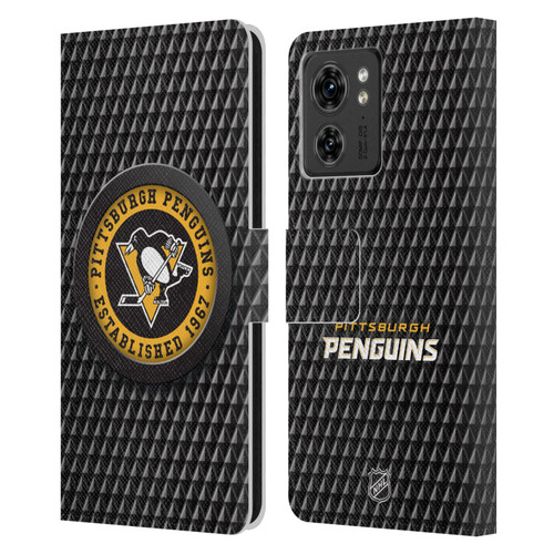 NHL Pittsburgh Penguins Puck Texture Leather Book Wallet Case Cover For Motorola Moto Edge 40