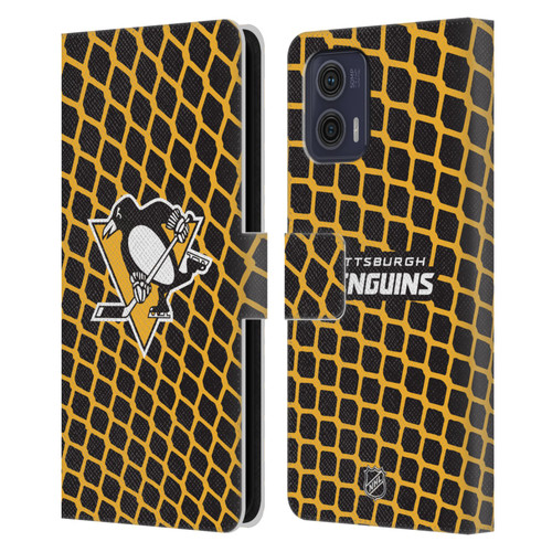 NHL Pittsburgh Penguins Net Pattern Leather Book Wallet Case Cover For Motorola Moto G73 5G