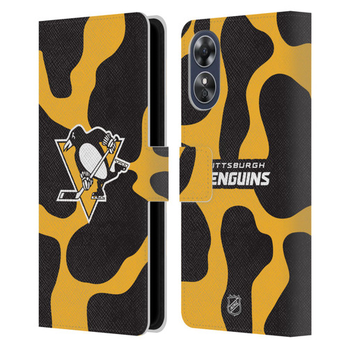 NHL Pittsburgh Penguins Cow Pattern Leather Book Wallet Case Cover For OPPO A17