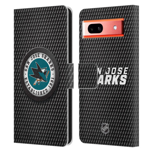 NHL San Jose Sharks Puck Texture Leather Book Wallet Case Cover For Google Pixel 7a