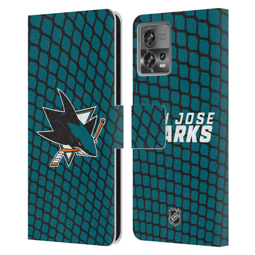 NHL San Jose Sharks Net Pattern Leather Book Wallet Case Cover For Motorola Moto Edge 30 Fusion