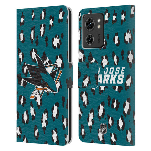 NHL San Jose Sharks Leopard Patten Leather Book Wallet Case Cover For Motorola Moto Edge 40