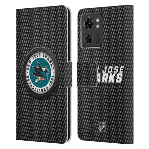 NHL San Jose Sharks Puck Texture Leather Book Wallet Case Cover For Motorola Moto Edge 40