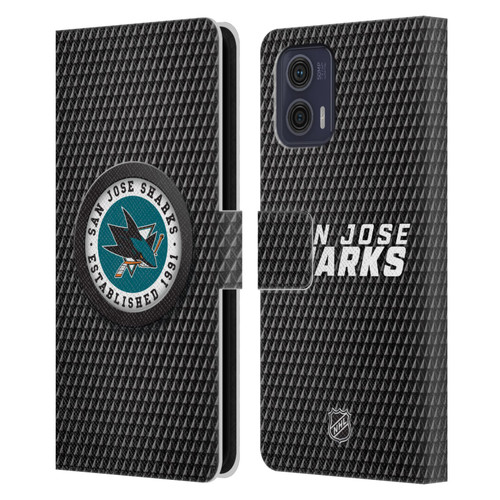 NHL San Jose Sharks Puck Texture Leather Book Wallet Case Cover For Motorola Moto G73 5G