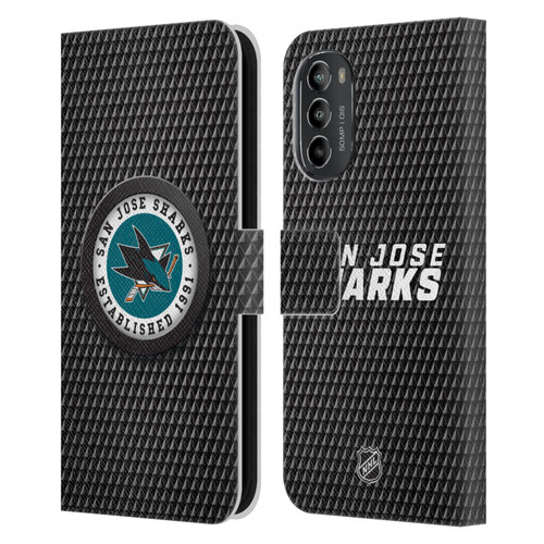 NHL San Jose Sharks Puck Texture Leather Book Wallet Case Cover For Motorola Moto G82 5G