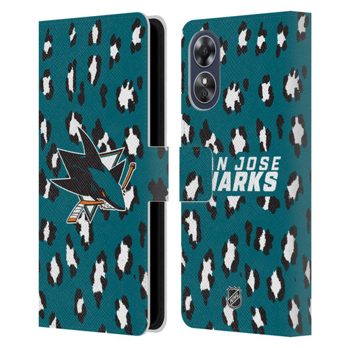NHL San Jose Sharks Leopard Patten Leather Book Wallet Case Cover For OPPO A17