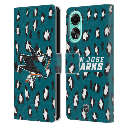NHL San Jose Sharks Leopard Patten Leather Book Wallet Case Cover For OPPO A78 4G