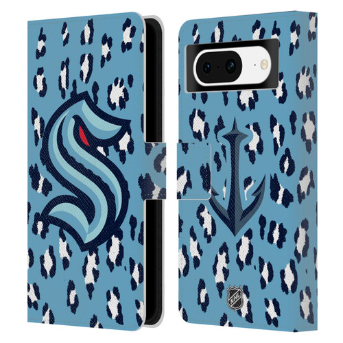 NHL Seattle Kraken Leopard Patten Leather Book Wallet Case Cover For Google Pixel 8