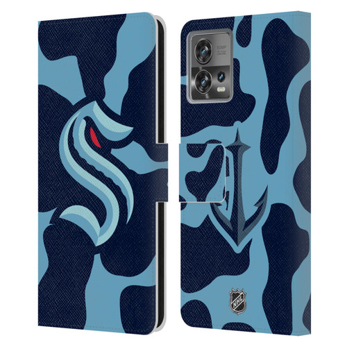 NHL Seattle Kraken Cow Pattern Leather Book Wallet Case Cover For Motorola Moto Edge 30 Fusion