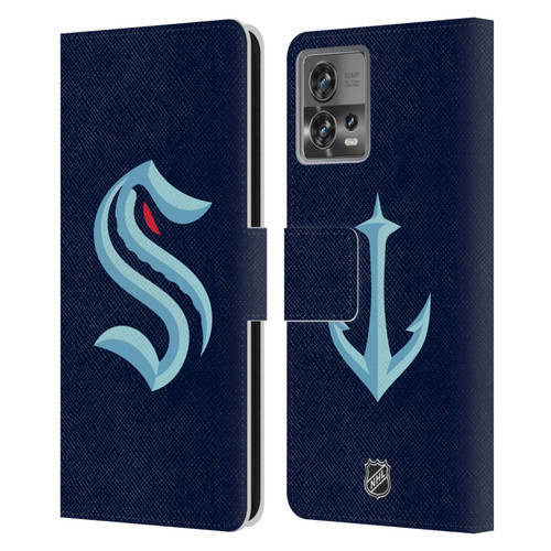 NHL Seattle Kraken Plain Leather Book Wallet Case Cover For Motorola Moto Edge 30 Fusion