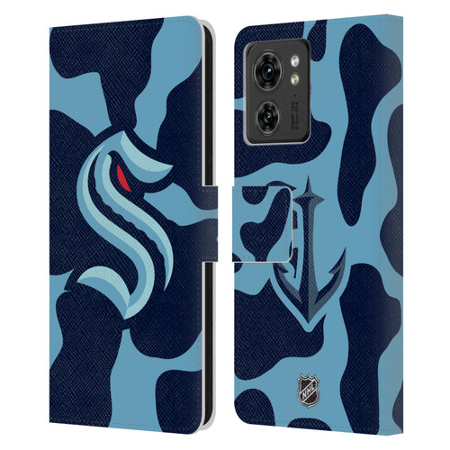 NHL Seattle Kraken Cow Pattern Leather Book Wallet Case Cover For Motorola Moto Edge 40