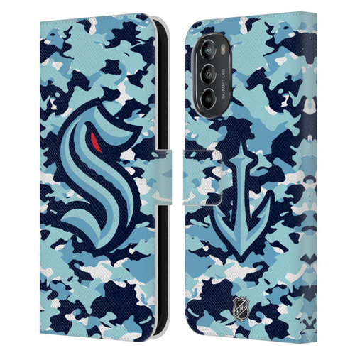 NHL Seattle Kraken Camouflage Leather Book Wallet Case Cover For Motorola Moto G82 5G