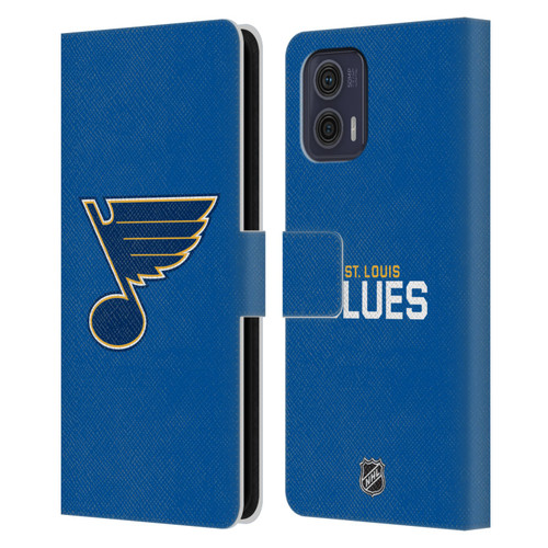 NHL St Louis Blues Plain Leather Book Wallet Case Cover For Motorola Moto G73 5G