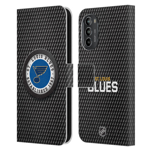 NHL St Louis Blues Puck Texture Leather Book Wallet Case Cover For Motorola Moto G82 5G