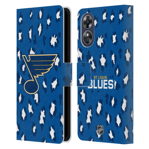 NHL St Louis Blues Leopard Patten Leather Book Wallet Case Cover For OPPO A17