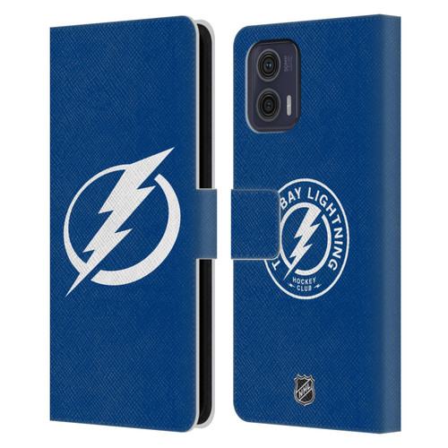 NHL Tampa Bay Lightning Plain Leather Book Wallet Case Cover For Motorola Moto G73 5G