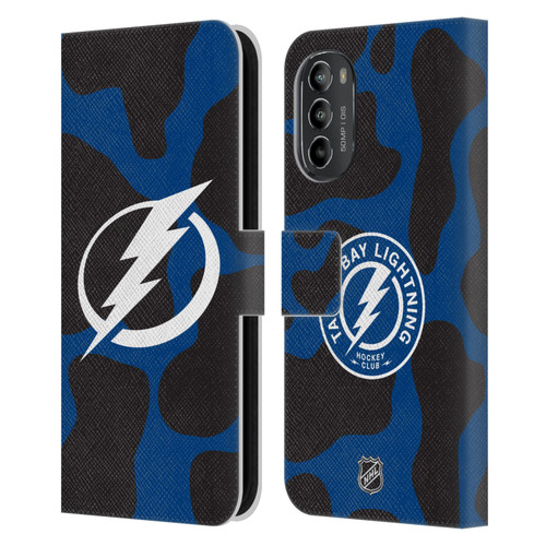 NHL Tampa Bay Lightning Cow Pattern Leather Book Wallet Case Cover For Motorola Moto G82 5G