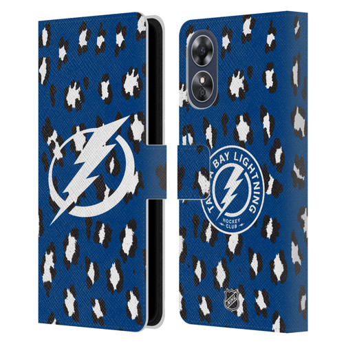 NHL Tampa Bay Lightning Leopard Patten Leather Book Wallet Case Cover For OPPO A17