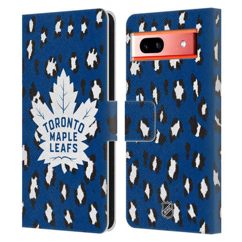 NHL Toronto Maple Leafs Leopard Patten Leather Book Wallet Case Cover For Google Pixel 7a