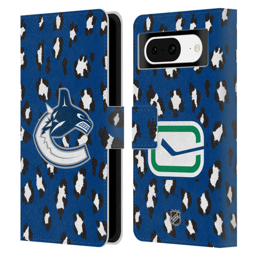 NHL Vancouver Canucks Leopard Patten Leather Book Wallet Case Cover For Google Pixel 8