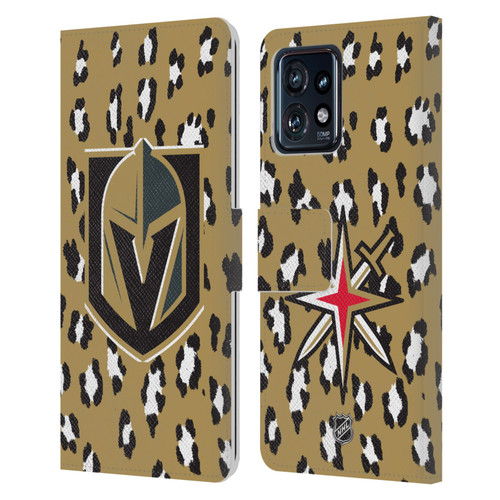 NHL Vegas Golden Knights Leopard Patten Leather Book Wallet Case Cover For Motorola Moto Edge 40 Pro