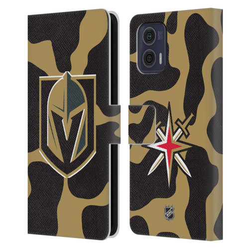 NHL Vegas Golden Knights Cow Pattern Leather Book Wallet Case Cover For Motorola Moto G73 5G