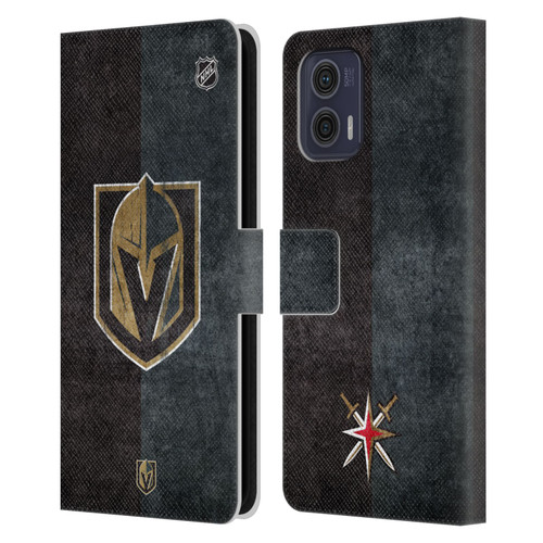 NHL Vegas Golden Knights Half Distressed Leather Book Wallet Case Cover For Motorola Moto G73 5G