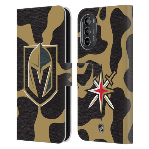 NHL Vegas Golden Knights Cow Pattern Leather Book Wallet Case Cover For Motorola Moto G82 5G